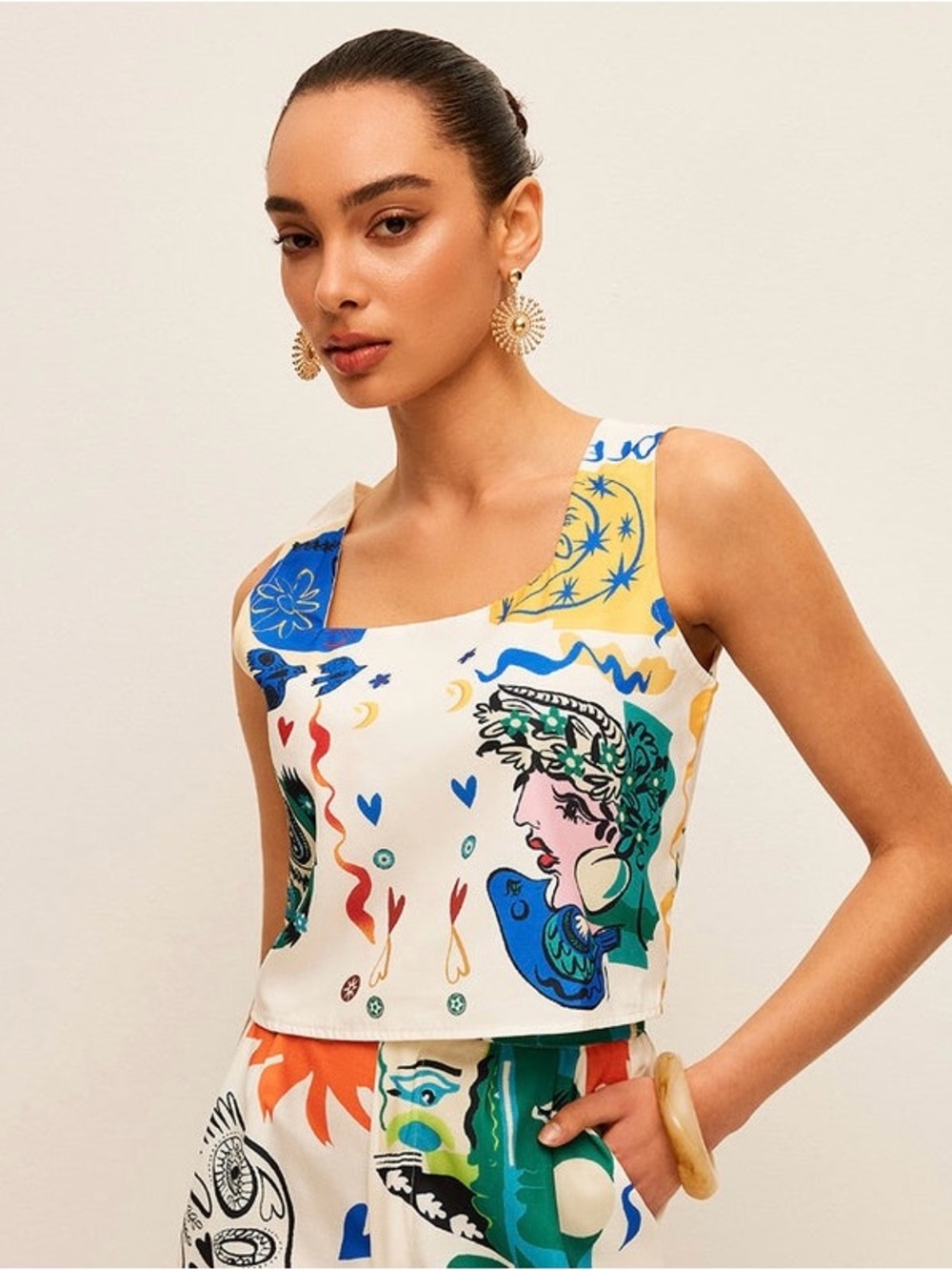Commense Graphic Print Square Neck Crop Top Size Small [TOP ONLY] - Picture 5 of 10
